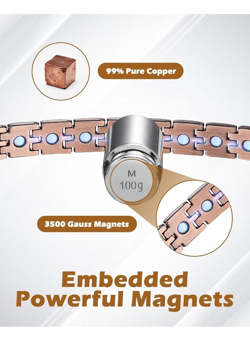 أسوار النحاس المغناطيسية للرجال ، سوار النحاس النقي بنسبة 99.9٪ مع مغناطيسات قوة فائقة ، أسوار الأسار القابلة للتعديل 8.6 بوصة ، هدية عيد ميلاد ، هدية عطلة ، 1 جهاز كمبيوتر شخصي - Image 3